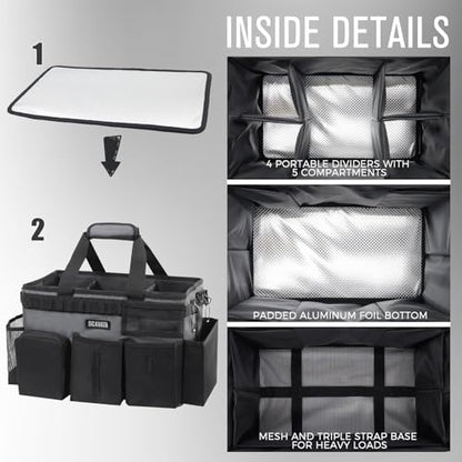 SCAVATA Wearable Cleaning Caddy Bag, Cleaning Caddy Supplies Organizer with Handle & Shoulder Straps for Housekeepers, Under Sink & Car Cleaning Tool Organizers with 4 Foldable Divider (GraphiteGrey) - color: GraphiteGrey