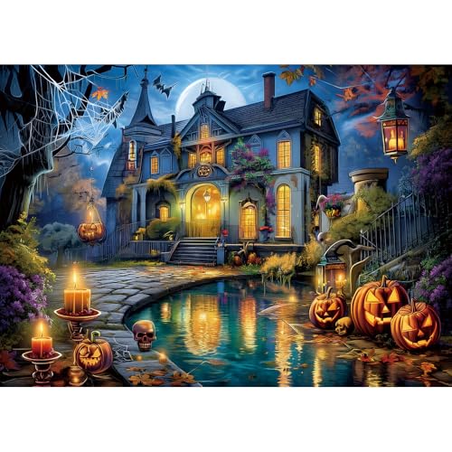 Halloween Haunted House Jigsaw Puzzle 1000 Pieces for Adults Spooky Horror Night Scene Ghosts Challenging Gothic Scary House Puzzle for Game Night & Home Decor(27.6"x19.7") - color: Ghosts House