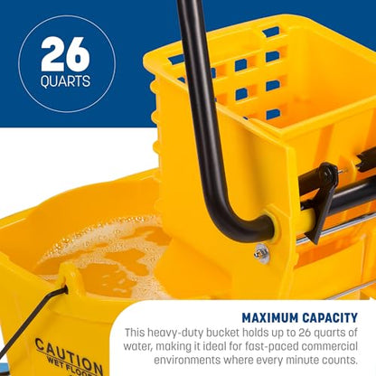 Carlisle FoodService Products 26 Qt Mop Bucket with Side Wringer, Red | 18.5 x 16.5 x 16.5 in, 34.25-in Handle Height, Polypropylene, 50,000-Cycle Wringer, Non-Marking Casters, Assembly Required - color: Red