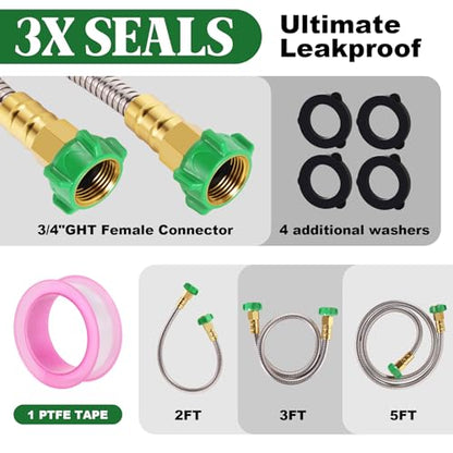 Female to Female Short Garden Hose Adapter 2FT,Hose Reel Connecting Hose | Stainless Steel Leader Hose Connector for Hose Reel,Flexible,Kink-Free & No Leak Outdoor Water Pipe Extension Adapter - size: 2FT
