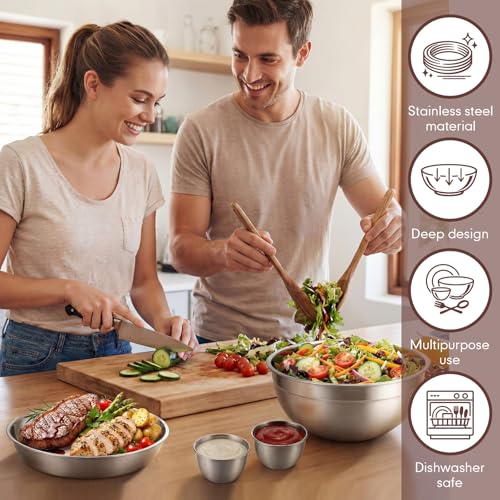 Didaey 10 Pcs 64oz Stainless Steel Salad Bowl Kit Includes Salad Containers with Lids Dressing Cups Removable Bento Tray Kitchen Serving Set for Meal Preparation Dishwasher Safe