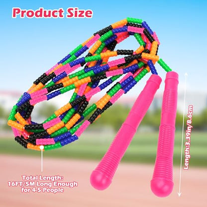 Coolrunner 16 FT Long Jump Rope(4 PACK), Double Dutch Jump Ropes Soft Beaded Skipping for Kids Adults Plastic Segmented Long Enough for 4-5 Jumpers - color: pink