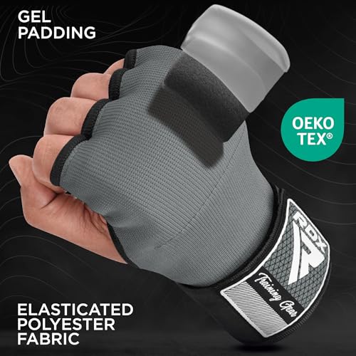 RDX Gel Boxing Hand Wraps Inner Gloves Men Women, Quick 100cm Long Wrist Straps, Elasticated Padded Fist Under Mitts Protection, Muay Thai MMA Kickboxing Martial Arts - color: Grey, size: Small