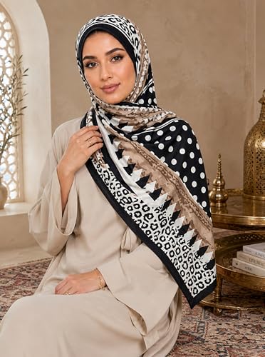 Printed Jersey Cotton Scarf for Women, Stretch Soft Hijab, Lightweight Breathable Head Wrap for All Seasons - color: Mctlp2538-d Pattern