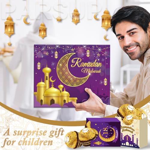 Ramadan Advent Calendar with Drawers, 30 Empty Boxes for 30 days, Eid Mubarak Coutdown Calendar Fillable Ramadan Gift, Islamic Art, Cardboard Number Storage Box, Ramadan Party Supplies - Purple