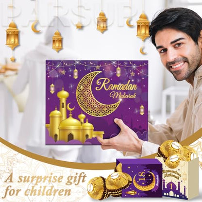 Ramadan Advent Calendar with Drawers, 30 Empty Boxes for 30 days, Eid Mubarak Coutdown Calendar Fillable Ramadan Gift, Islamic Art, Cardboard Number Storage Box, Ramadan Party Supplies - Purple