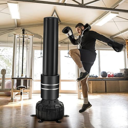 GYMAX Punching Bag, 71” Freestanding Boxing Bag with Gloves, Removable Protective Cover, Fillable Base with Suction Cups, Heavy Bag Stand for Adults, Teens for MMA Muay Thai Fitness