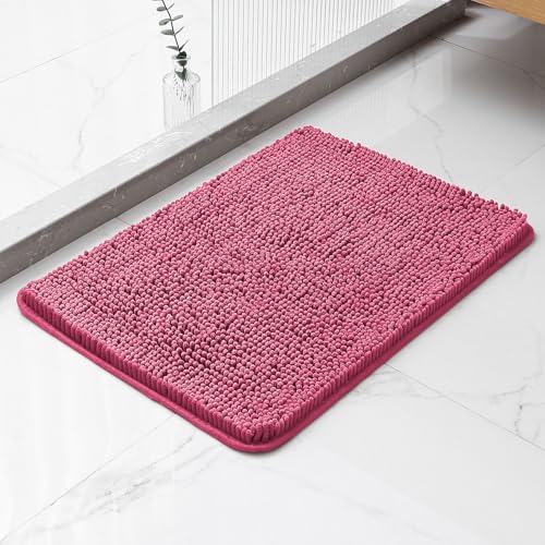 Hot Pink Bathroom Rugs 17"x24" - Plush Chenille Non-Slip Bath Mat - Absorbent, Washable, Soft and Thick Decor for Shower, Sink, Kitchen, Tub, Home Accessories - color: Hot Pink, size: 17"x24"