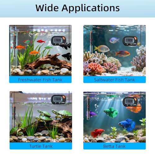 HiTauing Aquarium Heater 25W/50W/100W/200W/300W, Adjustable Knob Fish Tank Heater with Digital Thermometer, Submersible Betta/Turtle Tank Heater for Freshwater and Saltwater Tanks - size: 50W for 5-10 gallon