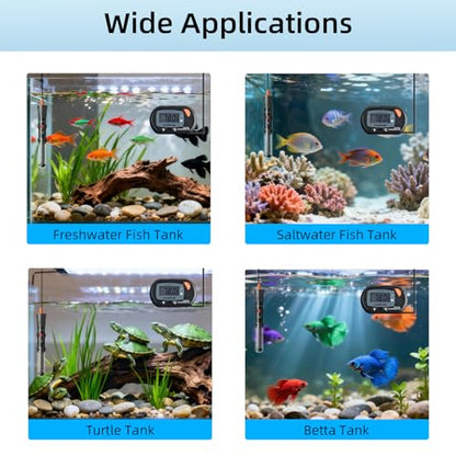 HiTauing Aquarium Heater 25W/50W/100W/200W/300W, Adjustable Knob Fish Tank Heater with Digital Thermometer, Submersible Betta/Turtle Tank Heater for Freshwater and Saltwater Tanks - size: 50W for 5-10 gallon