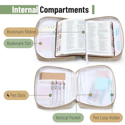 Mr. Pen- Bible Cover Case | Carrying Book Case with Durable Handle and Zippered Pocket, Bible Protective Church Bag for Men & Women, Christian Gifts - color: Earthy Botanica