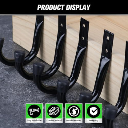 Heavy Duty Garage Storage Hooks, 12-piece Bike Hooks for Garage Wall, Utility Garage Hooks, Wall Mount J Hook for Hanging, Large Metal Storage Organizer Tool, Extension Cord Hanger - style: 12-Piece Black
