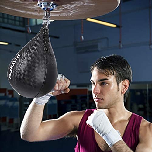 Superior Boxing Speed Bag - PU Leather Speed Punching Ball - Heavy Duty Hanging Swivel Ball for Gym & MMA Muay Thai Sports Fitness - Punching Dodge Striking Speed Reflex Ball - color: Black（10"x7"）