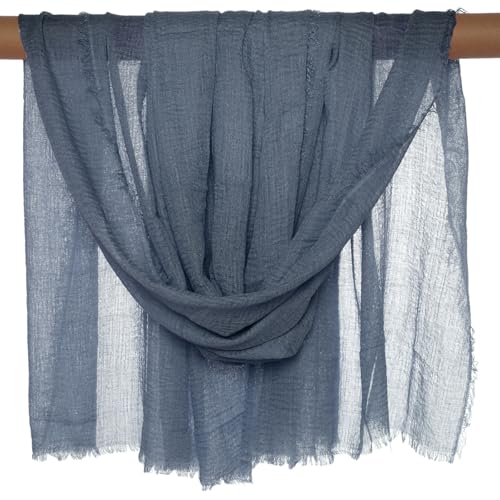 Nydotd Women Summer Cotton Linen Scarf Crinkle Long Beach Shawl Wrap hijab with Fringe - color: Dark Blue
