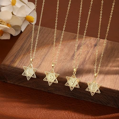 Gold Initial Necklaces for Women Dainty Pendant Letter Necklace 14K Gold Plated Jewish Star of David Religious Jewelry Personalized Gift Non Tarnish Waterproof 16.5-18.5 Inches - style: Initial N