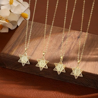 Gold Initial Necklaces for Women Dainty Pendant Letter Necklace 14K Gold Plated Jewish Star of David Religious Jewelry Personalized Gift Non Tarnish Waterproof 16.5-18.5 Inches - style: Initial L