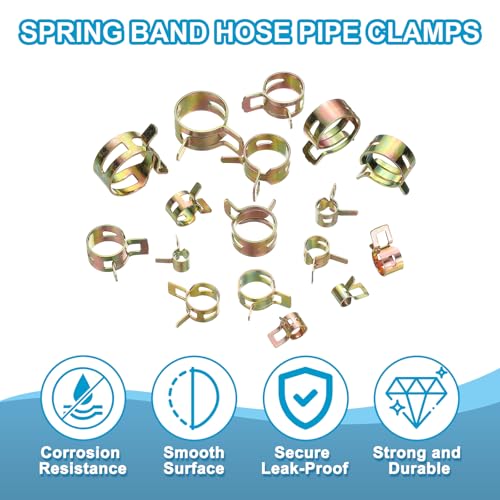 PATIKIL Spring Band Hose Pipe Clamps for 9-10.2 mm OD Hose, 50 Pack Silicone Vacuum Constant Tension Band Clips for Fuel Line Silicone Air Hose Tube Water Pipe, Gold - size: 9-10.2 mm