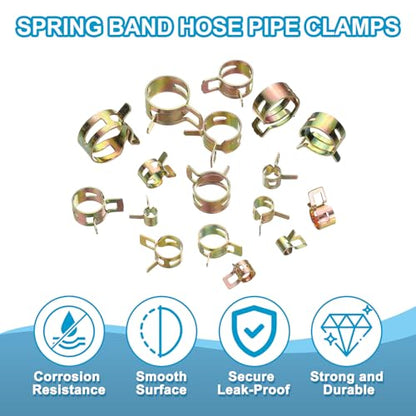 PATIKIL Spring Band Hose Pipe Clamps for 11-12.9 mm OD Hose, 50 Pack Silicone Vacuum Constant Tension Band Clips for Fuel Line Silicone Air Hose Tube Water Pipe, Gold - size: 11-12.9 mm