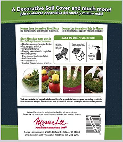 Mosser Lee ML0460 Natural Green Sheet Moss – 325 sq. in. – Organic Decorative Moss for Terrariums, Planters, Crafts & Moisture Retention - style: 325 Sqaure Inch
