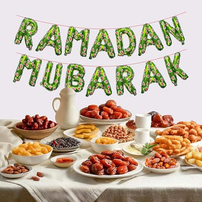 Ramadan Mubarak Watermelon Foil Letter Balloons Hanging Decoration (Green Color) - style: Ramadan Foil Balloons (Green)