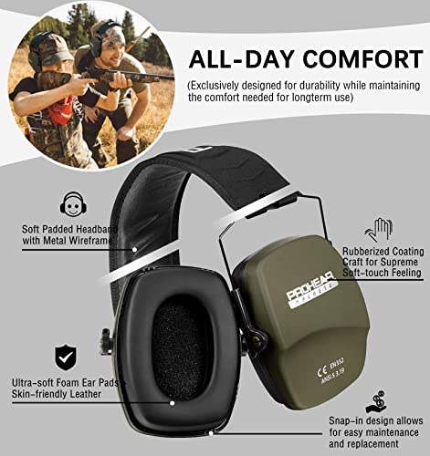 PROHEAR 016 Shooting Ear Protection Earmuffs 2 Pack, NRR 26dB for Gun Range, Hunting -Green and Brown - color: Green+brown