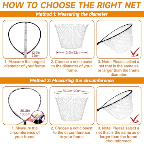 2Pcs Rubber Fishing Net Replacement Netting Without Handle Fly Fish Landing Nets Bag Foldable Trout Net Rubber Mesh for Freshwater Saltwater - color: White
