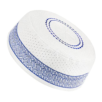 RUIXIA Men Boys Muslim Prayer Kufi Hat Skull Cap Embroidery Islam Kufi Headware takke Praying Beanie Hat Kofia Topi Hat - color: Blue-adult
