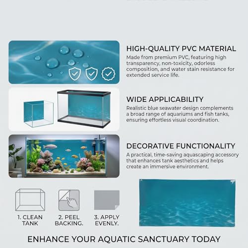 HEEPDD Aquarium Background, 61x30 Cm PVC Self Adhesive Sea Pattern 3D Effect Fish Tank Background No Removal Ocean Scene Wallpaper Terrarium Background