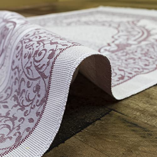 Modefa Muslim Woven Chenille Prayer Rug, Ottoman White/Blue + White/Pink | Thin Chenille and Taffeta Turkish Intricate Metallic Ottoman Salah Mat - color: White/Blue + White/Pink