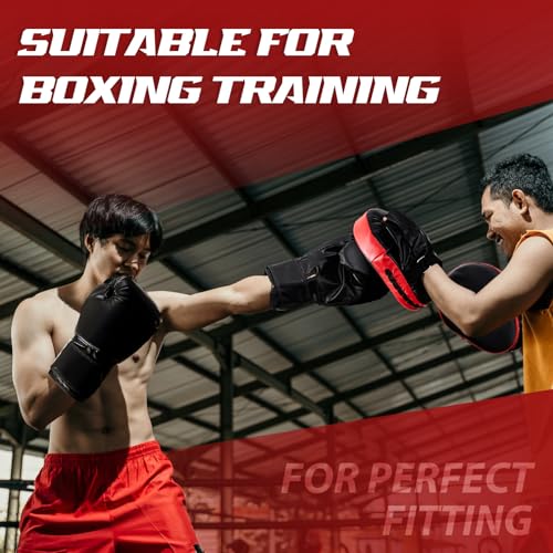Foilswirl 4-in-1 2 Pairs Boxing Gloves and Punching Mitts Set for Kids, Boxing Gloves Pads Equipment Set for Training, Kickboxing, MMA, Karate, Muay Thai, Taekwondo, Martial Arts - color: Red and Black