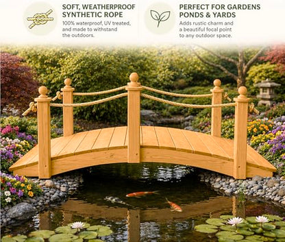 6 FT Oak Amish Rope Rail Garden Bridge, Pinewood - size: 6 FT Bridge & Rope