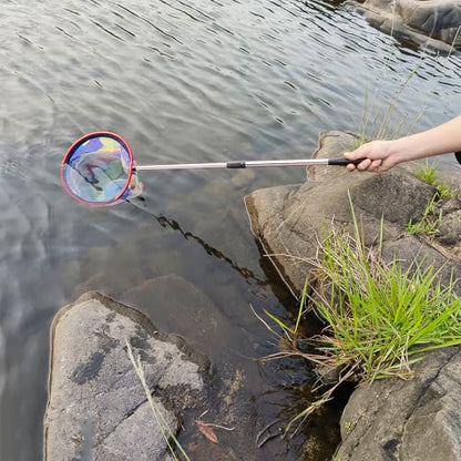 Fishing Nets with Bucket Fishing Retractable Landing Net Lightweight Aluminum Pole with Non-Slip Handle for Catch and Release and Release Frogs Butterfly Youth Outdoor - style: Pink