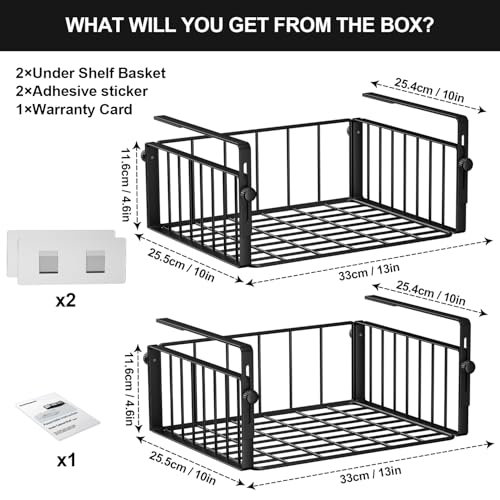 AmonHouseware 2Pack Under Shelf Storage Basket Organizer, Black | Adjustable Hanging,Under Cabinet Add-on, Slide-in Baskets, for Laundry Room Kitchen Pantry Desk Bookshelf Counter Cupboard - color: Black