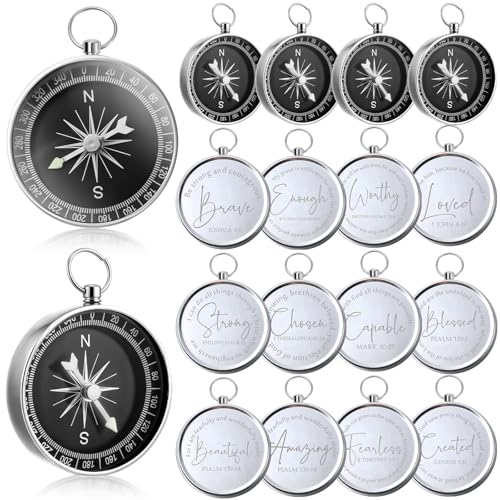 Relaxweex Christian Gifts Bulk, Engraved Bible Verses Compass - color: Silver