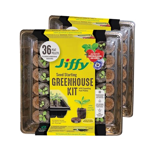 Jiffy Seed Starting Tray Kit - 36 Cell Germination Tray, Portable - 2 Pack, 72 Pellets - Plastic - style: 2 Greenhouse Kit