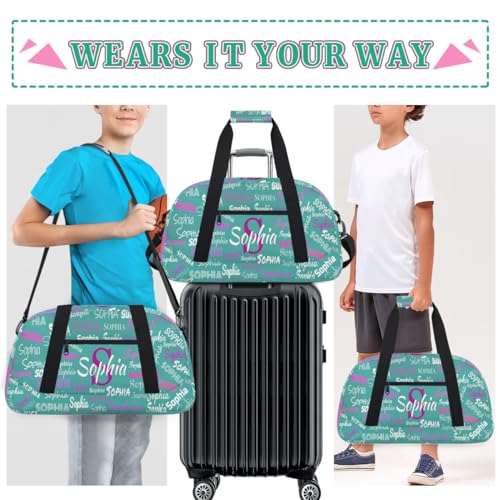 Custom Name Sports Dance Duffel Bag, Perform Bag, Dark Turquoise Blue | Personalized Gym Cheerleading Carry-On Fitness Travel Weekender Tote - color: Color 10