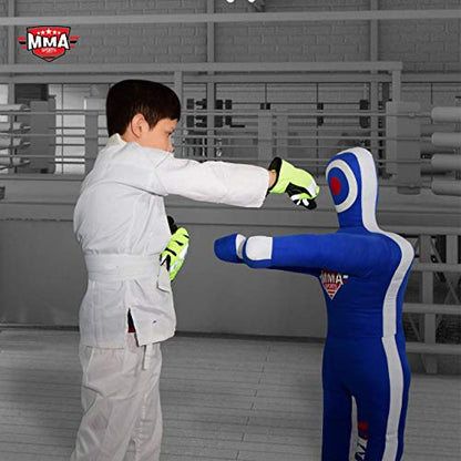 Kids Grappling Standing Dummy - Unfilled – Wrestling, Jiu-Jitsu, MMA Training Dummy with Moveable Arms and Legs – Durable Polyester Fabric - color: Blue-Stand, size: 3 ft-36 Inch