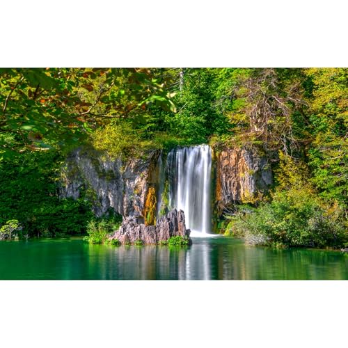 Scenic Waterfalls Aquarium Background Scenic Spring Falls Forest Fish Tank Background Stunning Summer Mountain Tranquil Lake Terrarium Backgrounds Cascading Waterfall Reptile Tank Backgrounds 24x16in - color: Dark Green, size: 24(W)x16(H)in