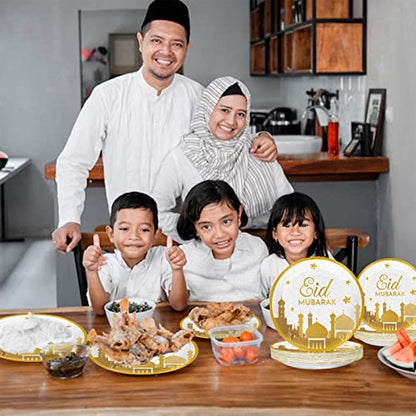 96 Pcs Eid Mubarak Decorations for Home 24 Servings with Festival Paper Plates,Dessert Plates,Napkins and Forks Sets for Eid al-Fitr Decor al-Adha Festival Ramadan Mubarak Muslim Islamic Supplies