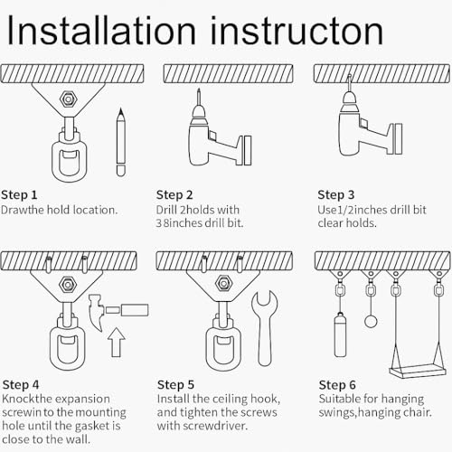 Hammock Hanging Kit, 360° Rotating Heavy Duty Swing Chair Hook 1200 lbs Capacity, Ceiling Mount Hammock Chair Hardware with Carabiner for Indoor Outdoor Yoga, Tree, Porch, Seat, Home Gym - size: 5PCS