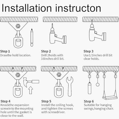 Hammock Hanging Kit, 360° Rotating Heavy Duty Swing Chair Hook 1200 lbs Capacity, Ceiling Mount Hammock Chair Hardware with Carabiner for Indoor Outdoor Yoga, Tree, Porch, Seat, Home Gym - size: 3PCS
