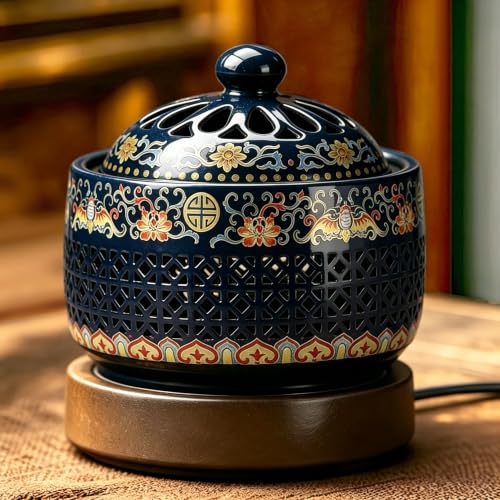 Electric Resin Burner with Timer, Ceramic Electric Incense Burner, Burner Censer 110V for Home Porch, Patio, Garden, Office, Yoga, Living Room, Meditation Room (Colorful)