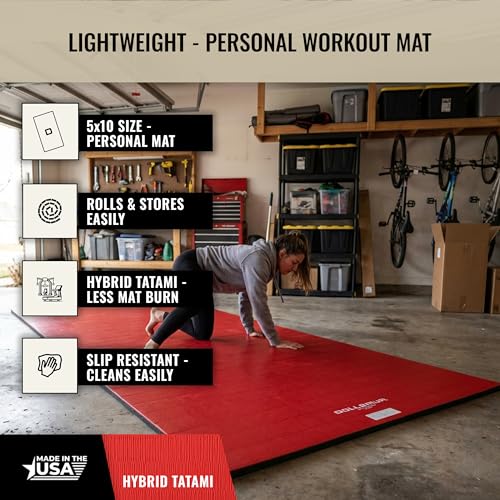Dollamur 5'x10'x1.25" Jiu-Jitsu Mat, Tatami - color: Red