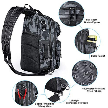 PLUSINNO Fishing Backpack, Fishing Bag, Waterproof Fishing Sling Tackle Bag For Fishing Gear With Rod Holder, Fishing Gifts for Men - color: Single Backpack No Tackle Box