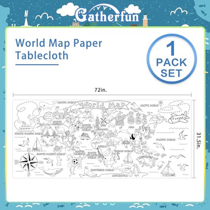 Gatherfun 세계 지도 자이언트 컬러링 포스터 - 80.9 x 182.9cm(31.5 x 72인치) - 다용도 교실 벽 장식 및 생일 활동 - 학교 파티 및 특별 행사를 위한 세계 지도 포스터 또는 테이블 커버 - style: MAP