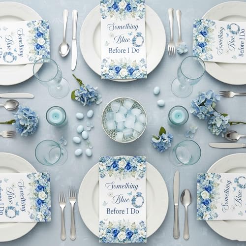 Rakuto Something Blue Bridal Shower Decorations, 100PCS Bachelorette Wedding Engagement Disposable Napkins Party Before I Do Decorations for Bachelorette Engagement Wedding (7.1 * 4.3 Inches) - style: Something Blue