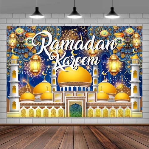 7X5FT Ramadan Kareem Photo Backdrop, Muslim Eid Ramadan Mubarak Decorations Background for Islamic Muslim Al Fitr Party Decor Banner Supplies - size: 7x5ft