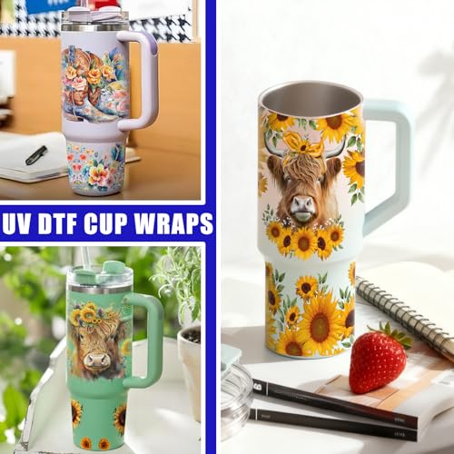6 PCS Colorful Cow UV DTF Stickers, UV DTF Cup Wrap for 40oz | Vibrant washable UV DTF cup wrap transfers with strong adhesion for glass cups, mugs and smooth hard surfaces - style: Colorful Cow