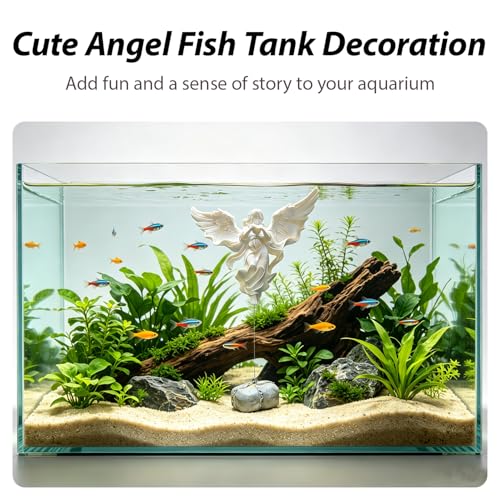 Floating Fish Tank Decorations,Aquarium Angel Decor - White Angel Ornament with Simulated Stone Weight,Betta Fish Tank Decorations,Cool Aquarium Decor for Beginner Fish Tanks