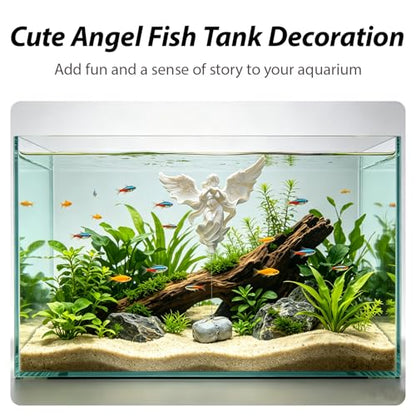 Floating Fish Tank Decorations,Aquarium Angel Decor - White Angel Ornament with Simulated Stone Weight,Betta Fish Tank Decorations,Cool Aquarium Decor for Beginner Fish Tanks